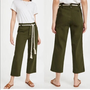 The Great. The Highwaist Trouser Army Green Cropped Cotton Wide Leg Pants 26